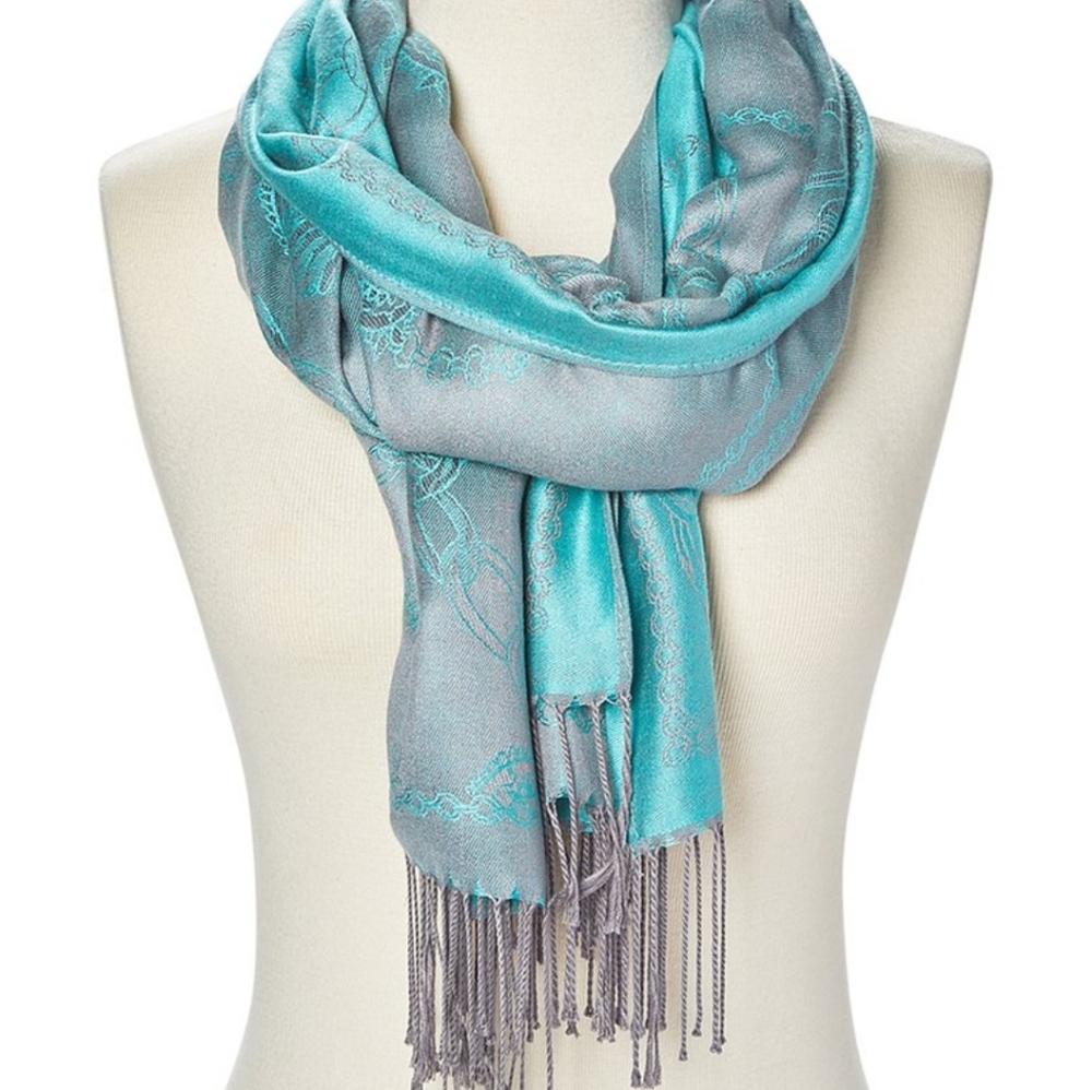 ITALMODE Silver & Teal Fringe Scarf